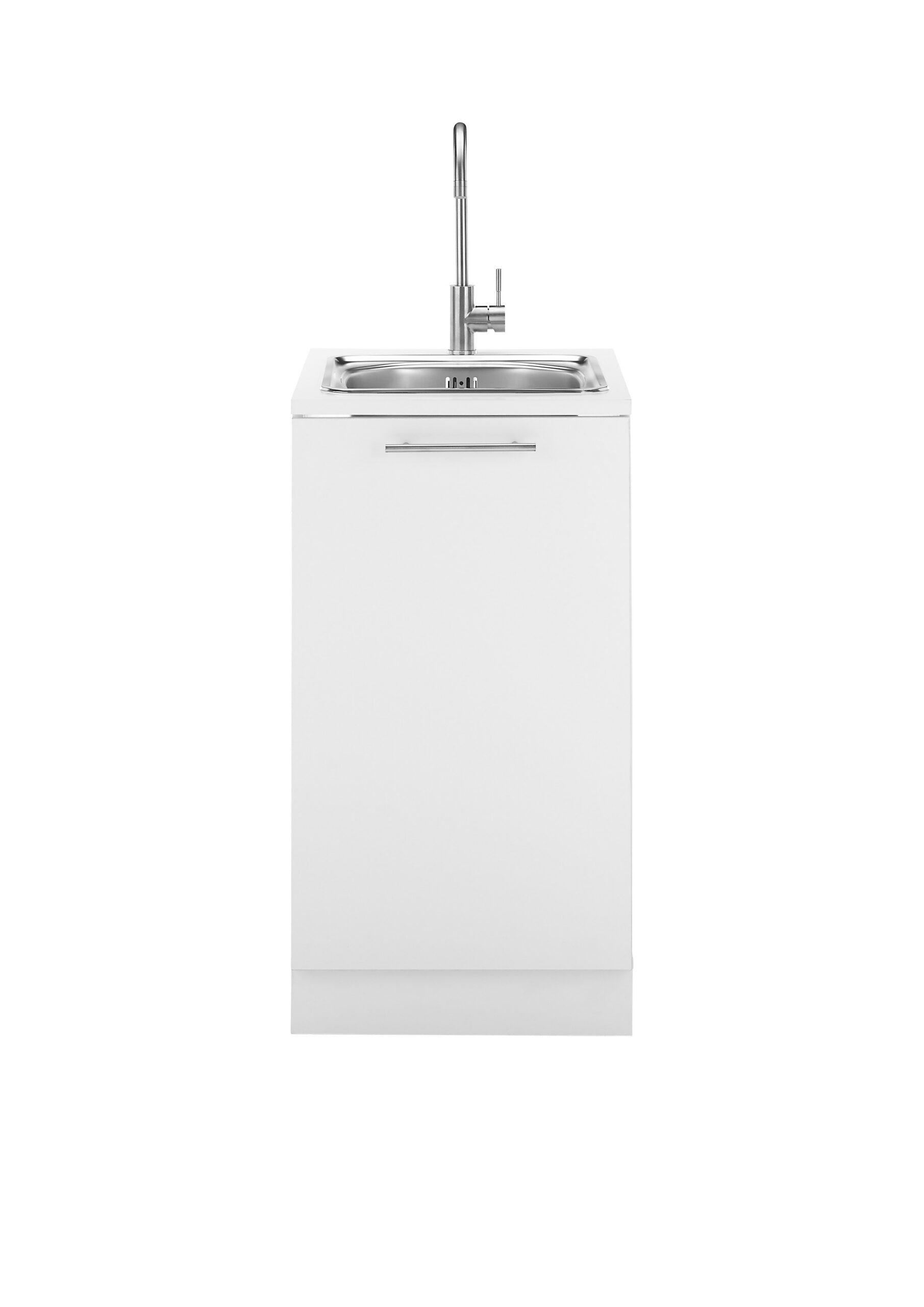 Laundreezy-LDSPU50W-mit-Spu╠ele-und-Sockel-Freisteller-frontal_72-201-17 "Der Spüler" in Weiss mit eingebauter Spüle