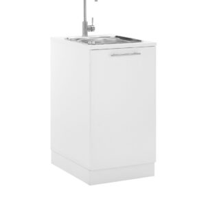 Laundreezy-LDSPU50W-mit-Spu╠ele-und-Sockel-Freisteller-seitlich_72-201-17 "Der Spüler" in Weiss mit eingebauter Spüle