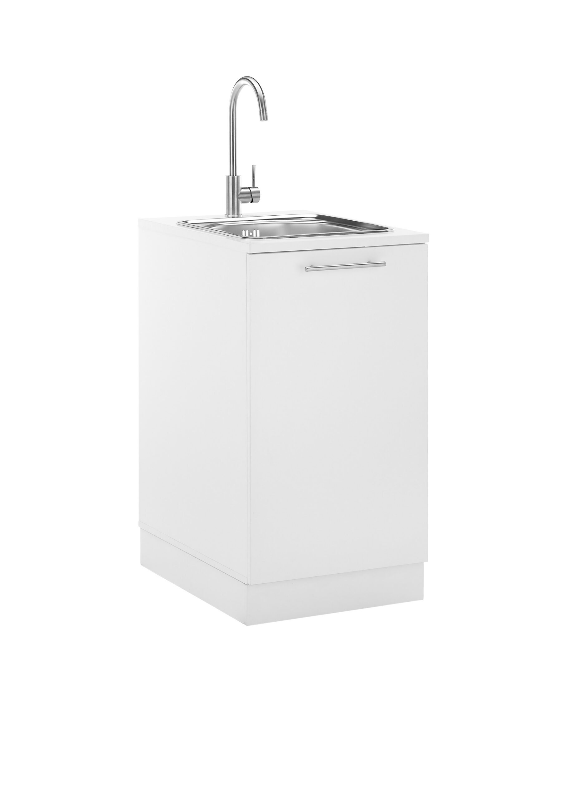 Laundreezy-LDSPU50W-mit-Spu╠ele-und-Sockel-Freisteller-seitlich_72-201-17 "Der Spüler" in Weiss mit eingebauter Spüle